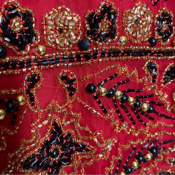 Vintage Deadstock Laurence Kazar Red Silk Beaded Embellished Draped Jacket Sz 3x - Picture 3 of 12